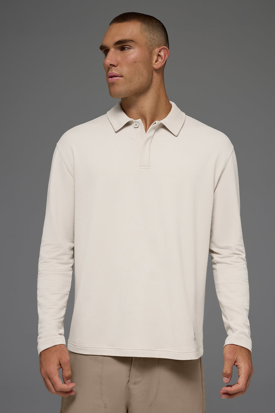 Double Take Long Sleeve Polo - Bone--3