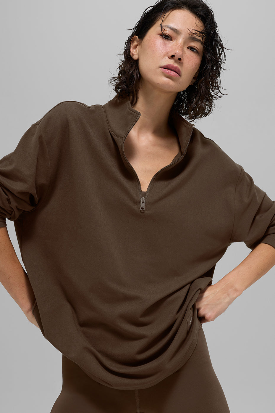 Double Take Long Sleeve 1/4 Zip - Espresso--0