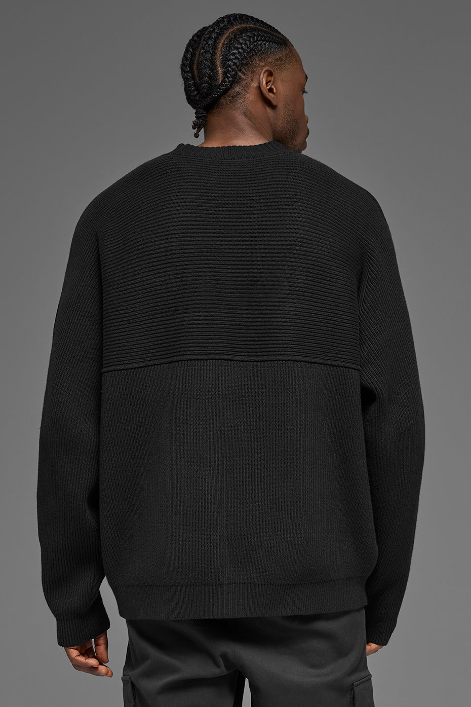 Domain Shift Rib Knit Sweater Crew - Black--2