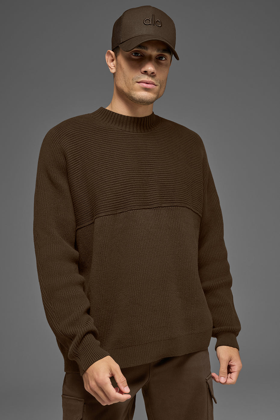Domain Shift Rib Knit Sweater Crew - Espresso--0