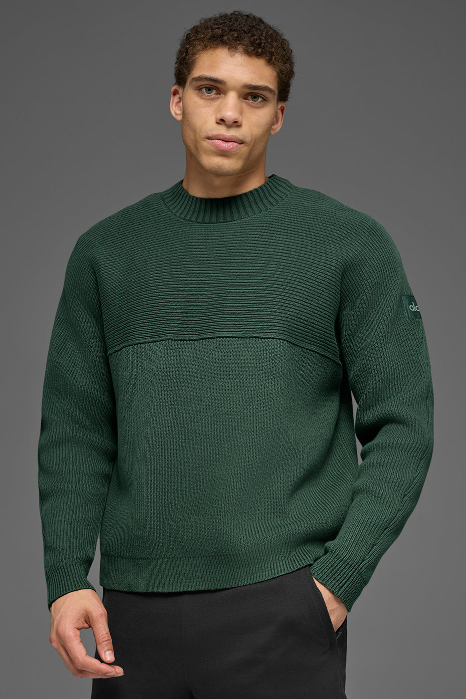 Domain Shift Rib Knit Sweater Crew - Clover Green--2