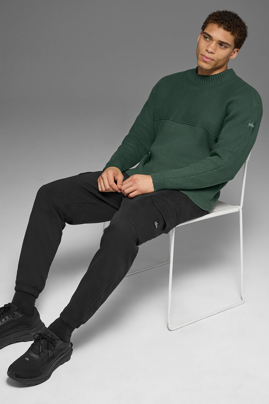 Domain Shift Rib Knit Sweater Crew - Clover Green--4