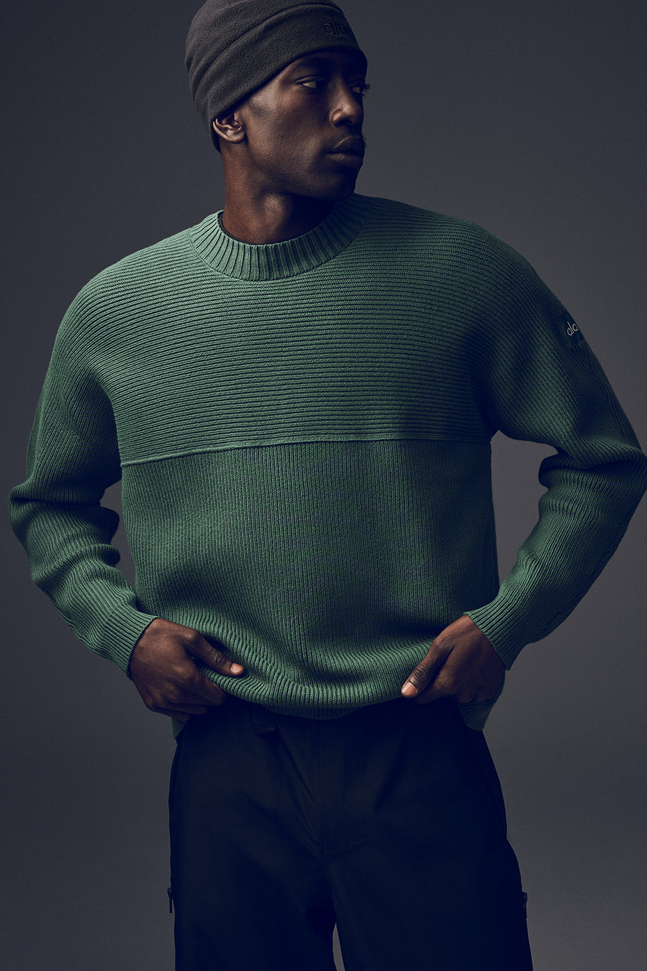 Domain Shift Rib Knit Sweater Crew - Clover Green--0