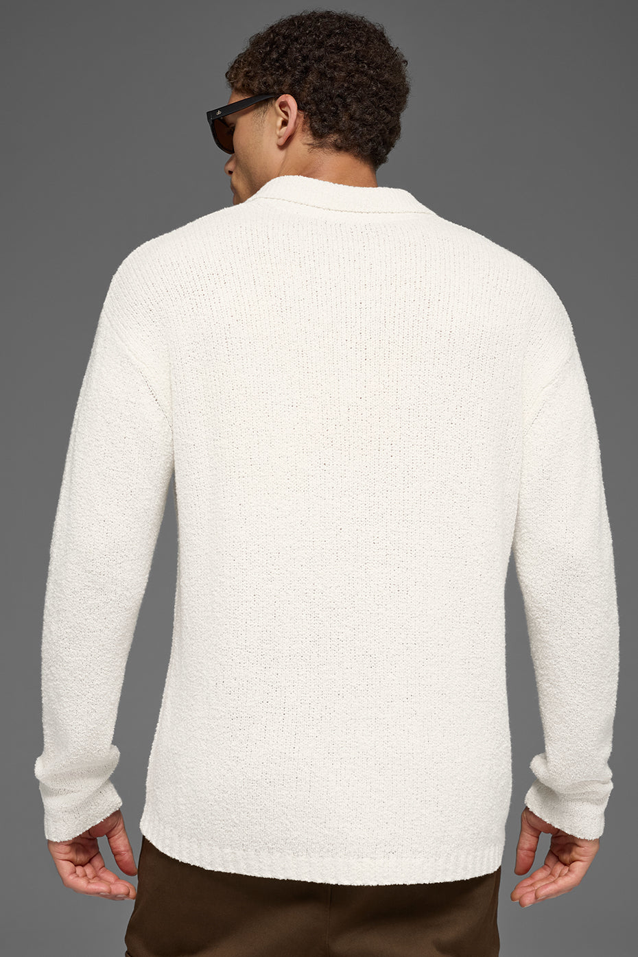 Textured Knit Long Sleeve Polo - Ivory--3