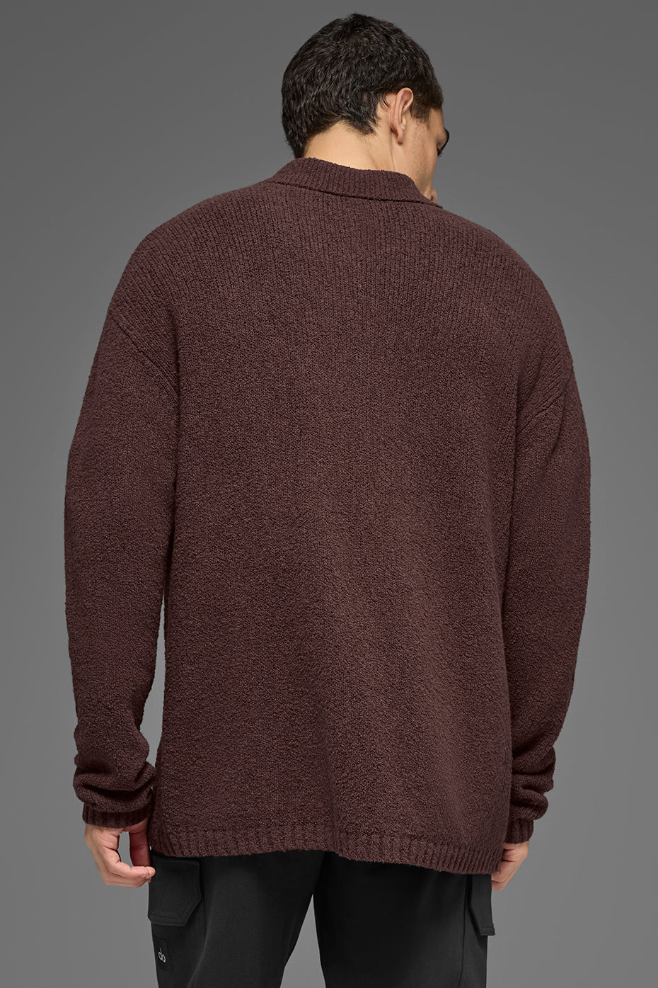 Textured Knit Long Sleeve Polo - Brownstone--3