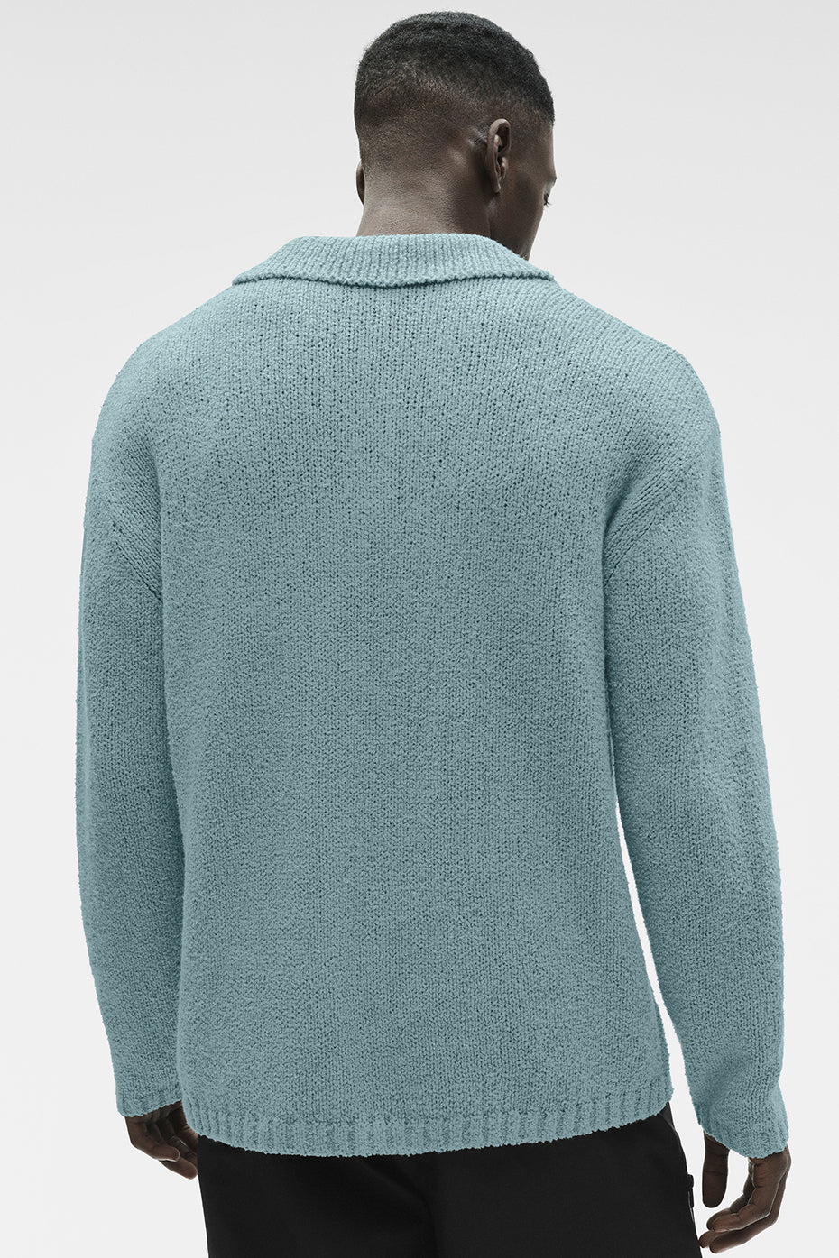 Textured Knit Long Sleeve Polo - Desert Sage--3