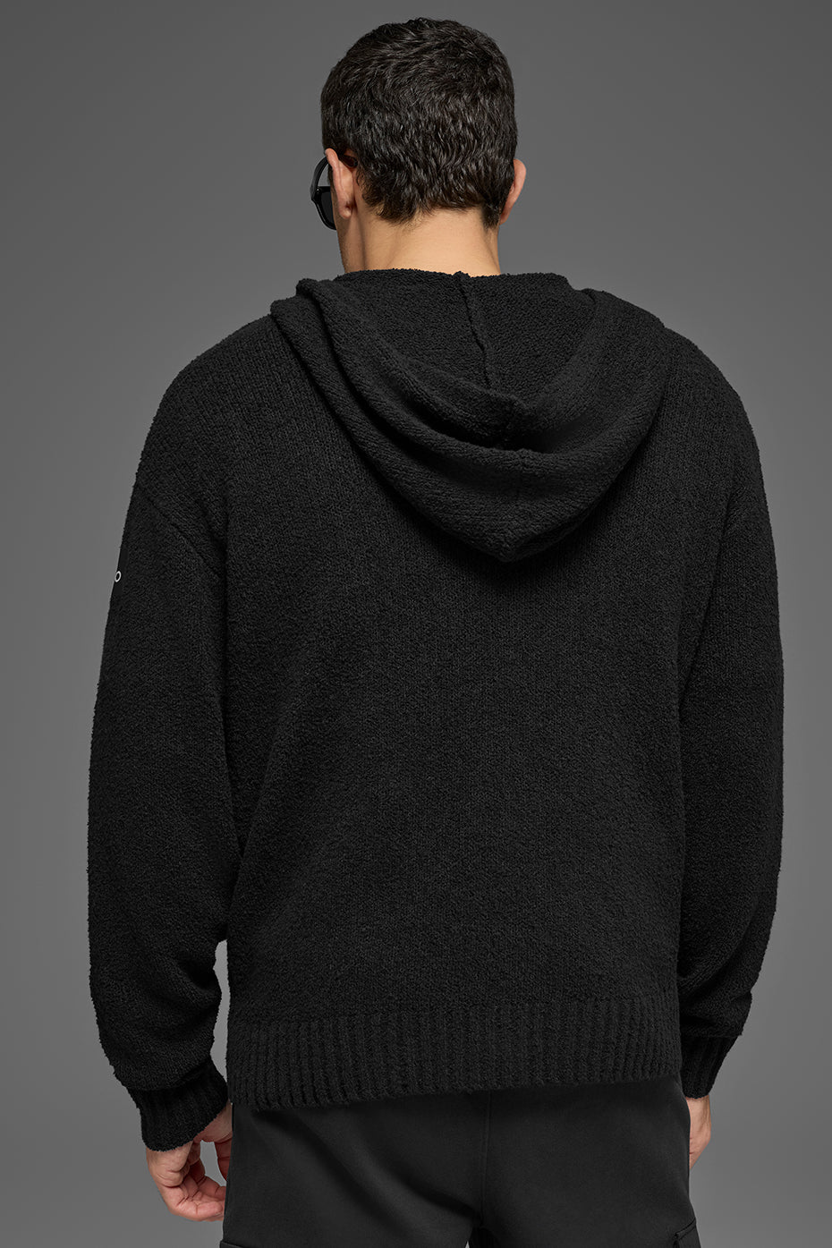 Textured Knit Hoodie - Black--2