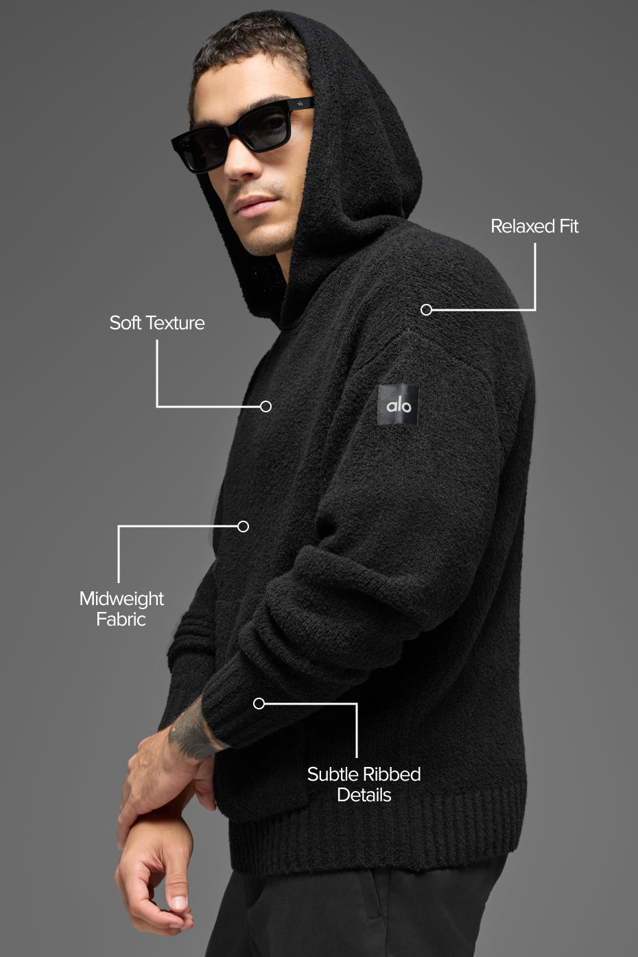 Textured Knit Hoodie - Black--1