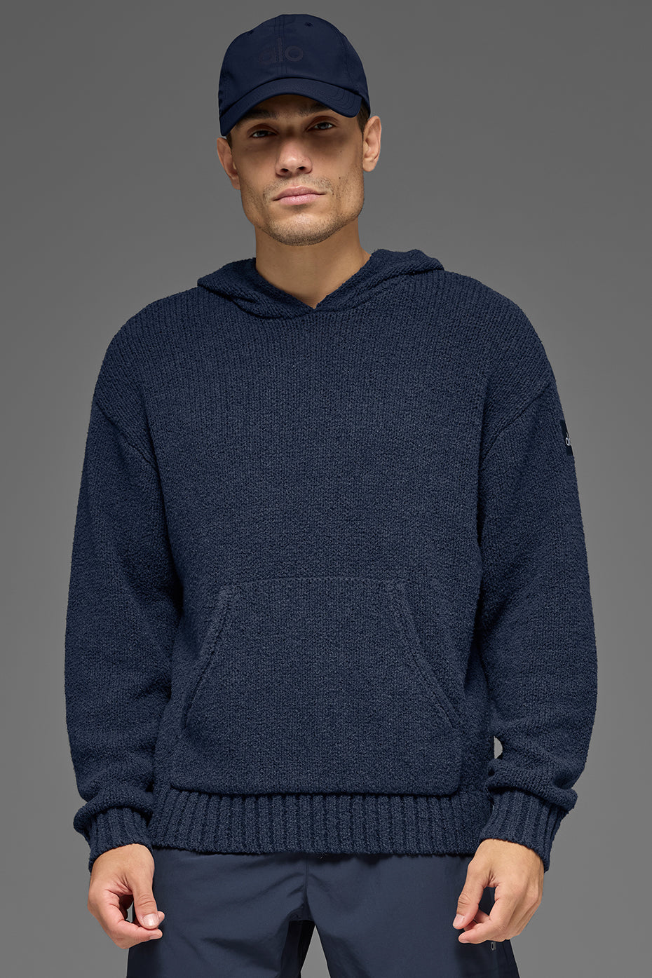 Textured Knit Hoodie - Navy--0