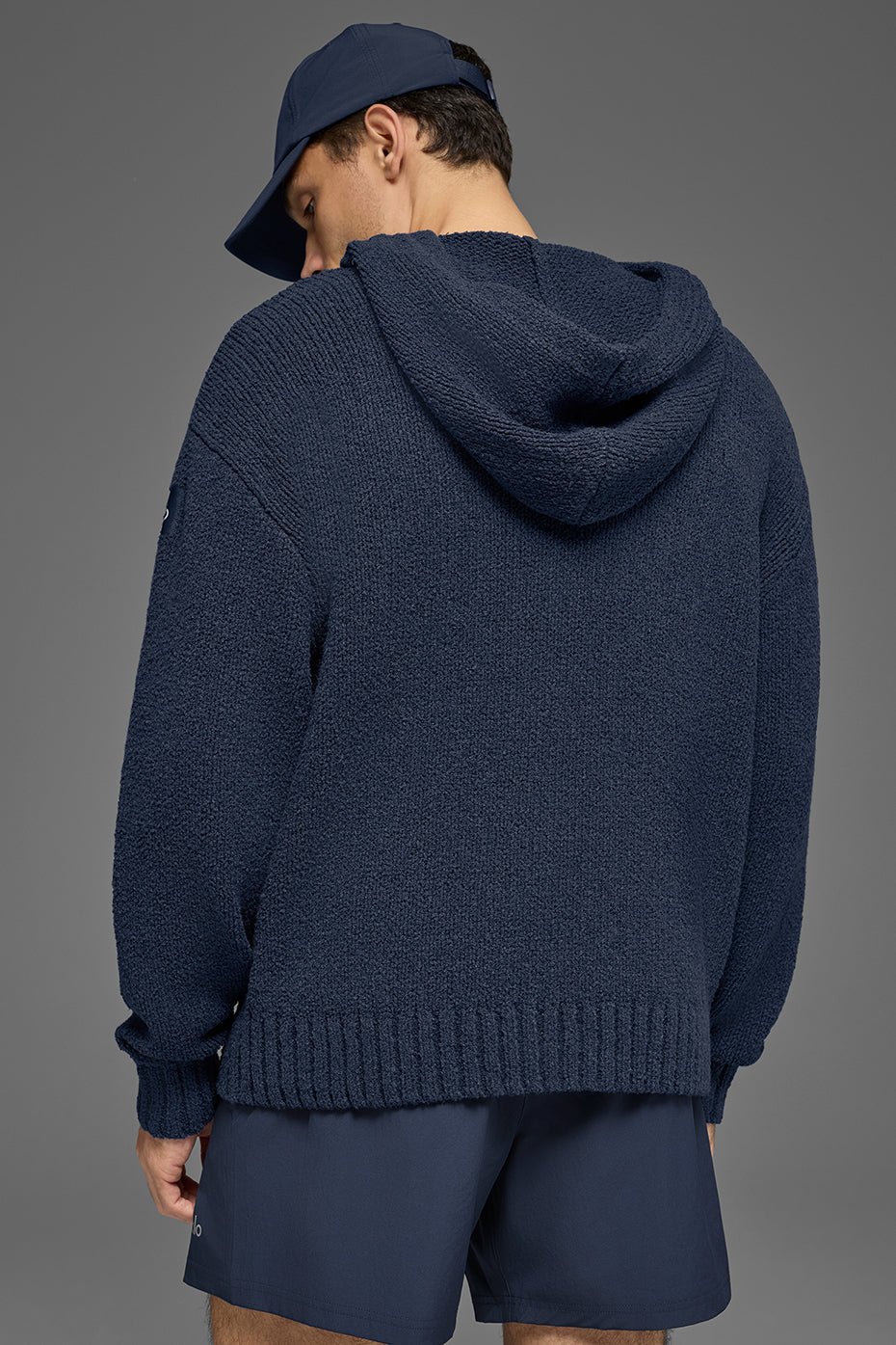 Textured Knit Hoodie - Navy--2