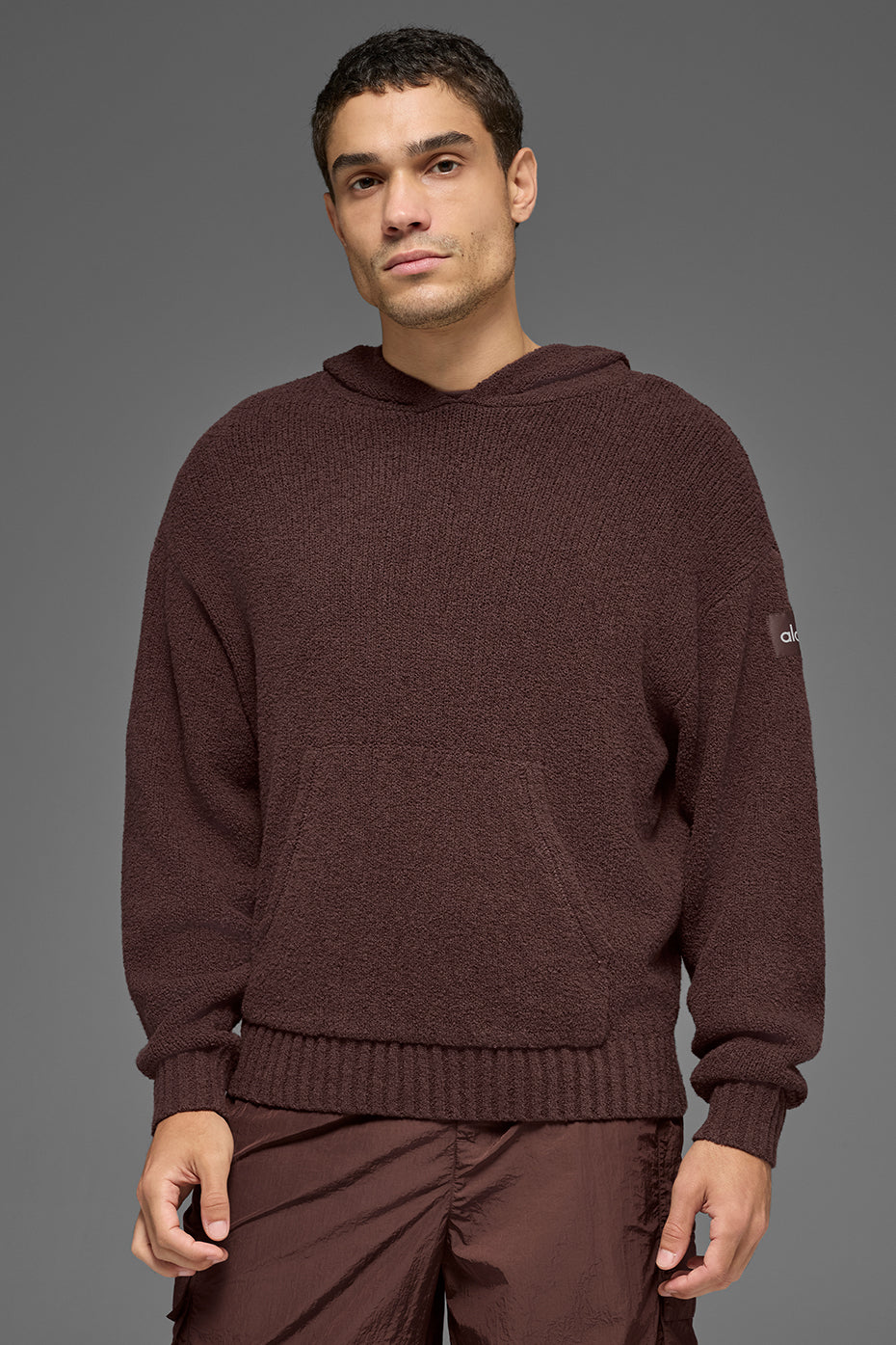 Textured Knit Hoodie - Brownstone--0
