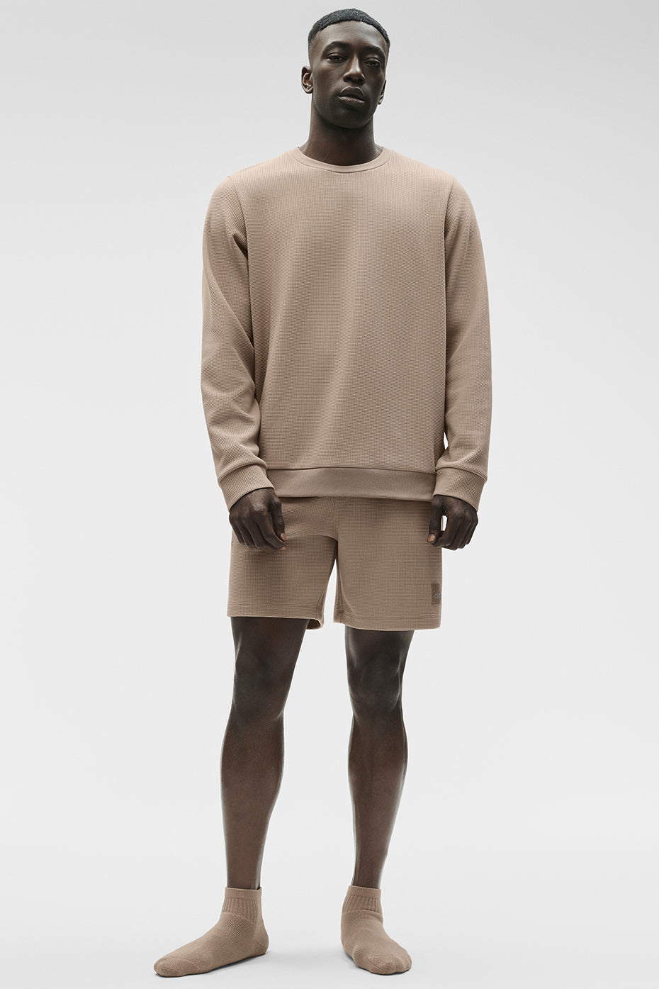Waffle Lounge Long Sleeve Crew - Gravel--4