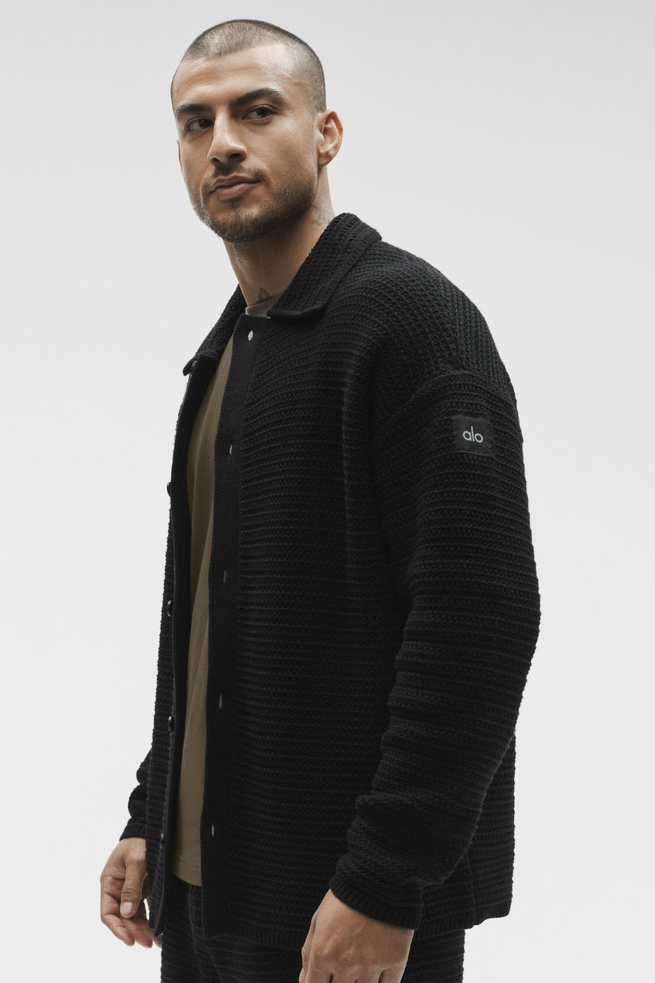 Shift Knit Button Up Long Sleeve - Black--2