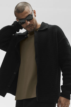Shift Knit Button Up Long Sleeve - Black