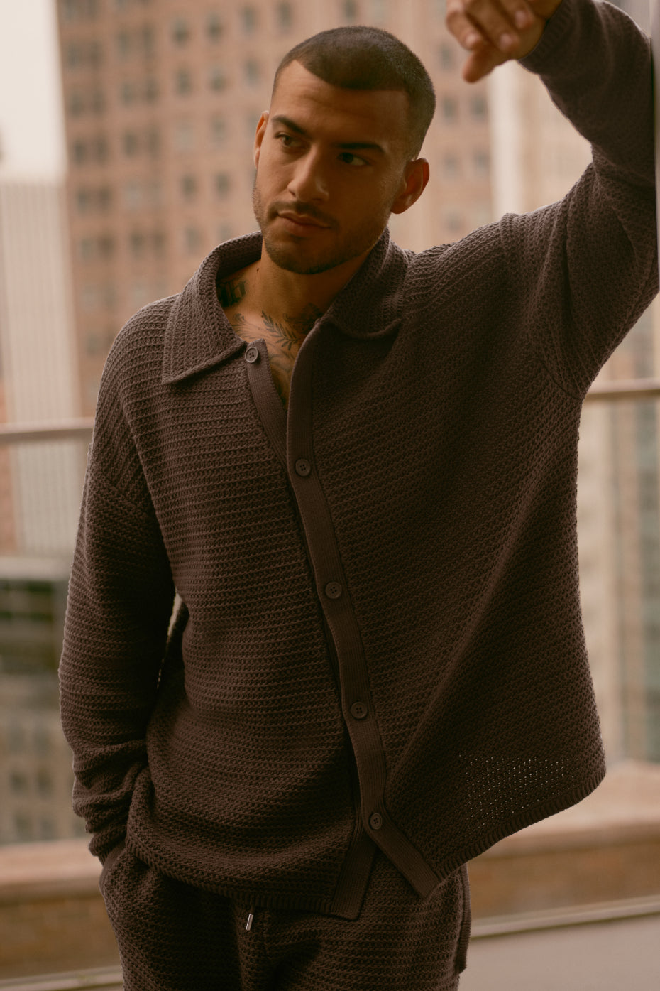 Shift Knit Button Up Long Sleeve - Espresso--0
