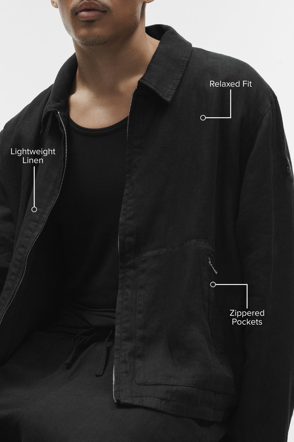 Linen Days Full Zip Jacket - Black--1