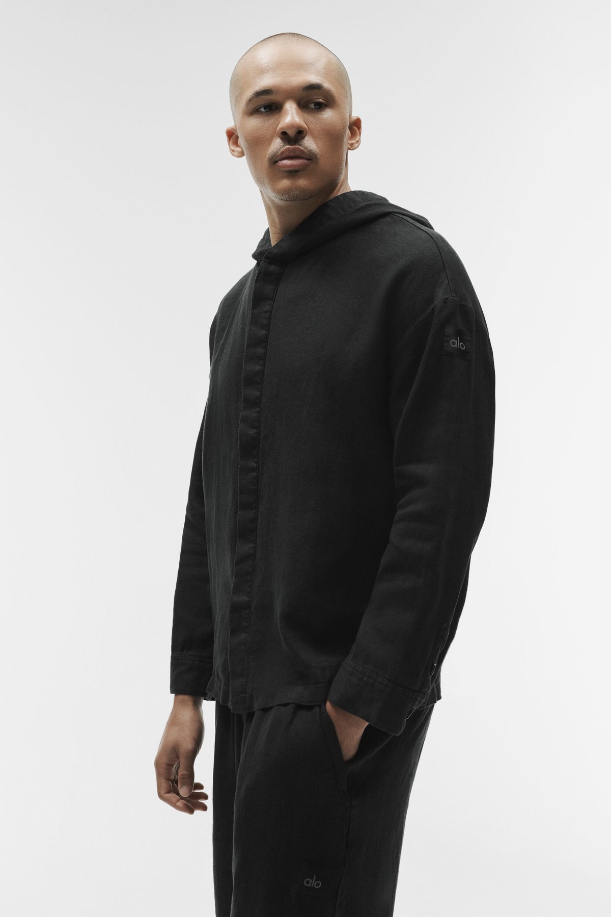 Linen Days Button Up Hoodie - Black--2