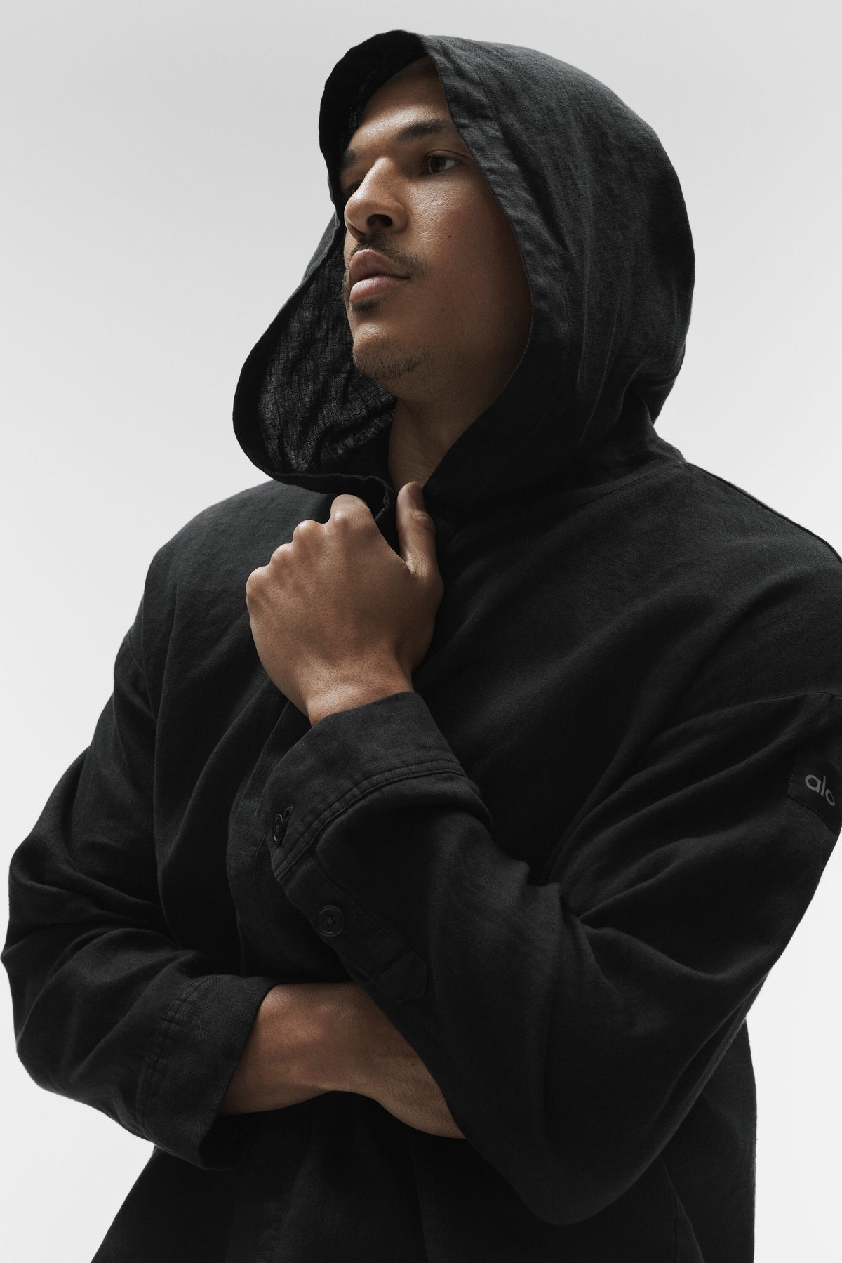 Linen Days Button Up Hoodie - Black--4