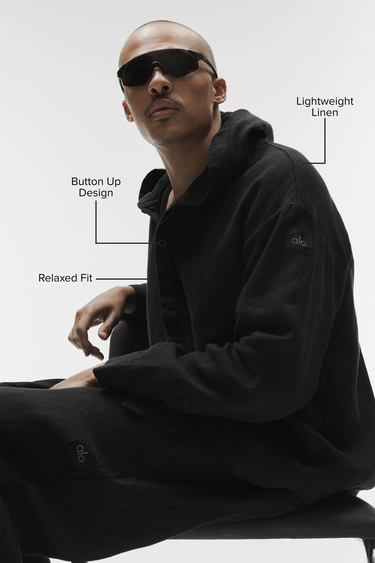 Linen Days Button Up Hoodie - Black--1