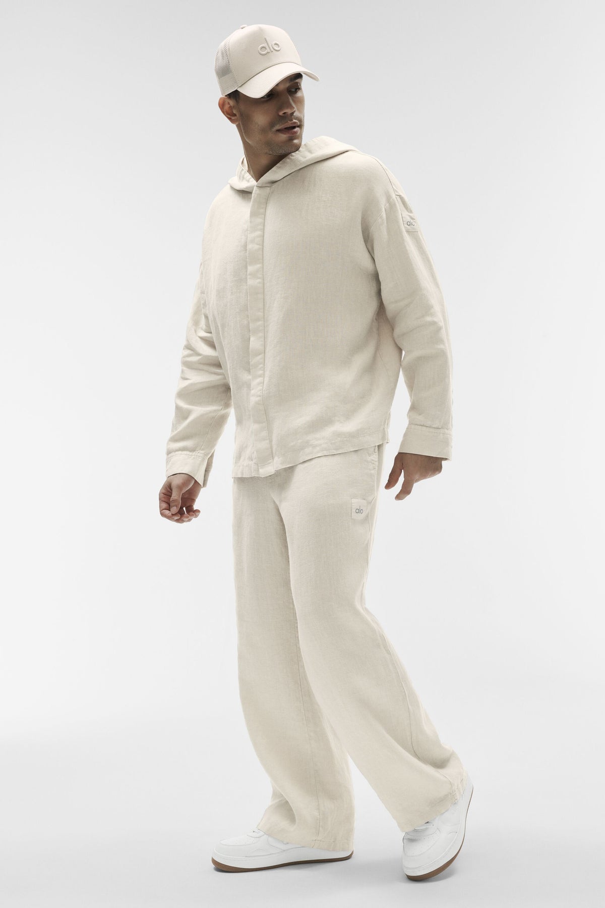 Linen Days Button Up Hoodie - Bone--4