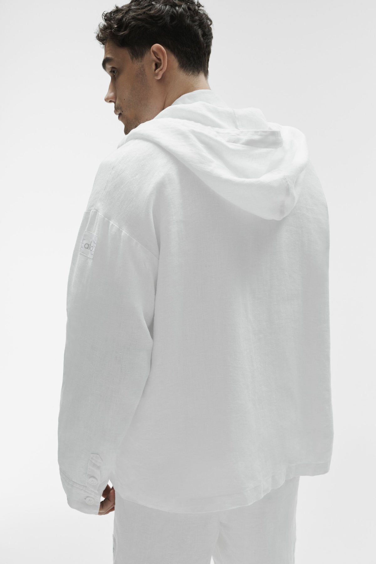 Linen Days Button Up Hoodie - White--3