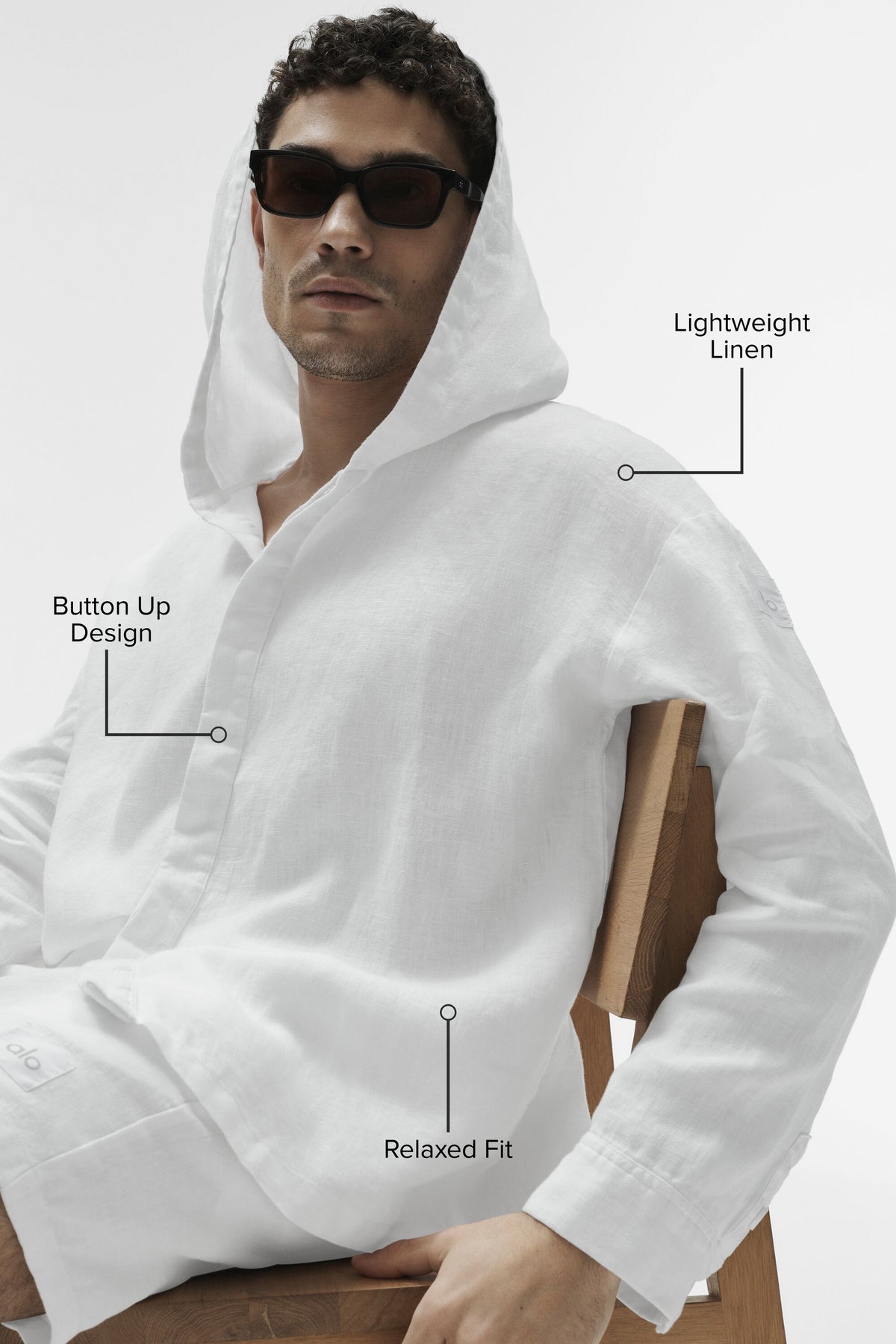 Linen Days Button Up Hoodie - White--1