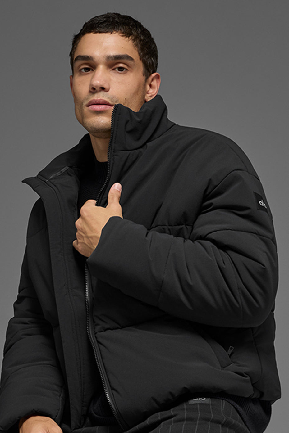 Stretch Woven Street Puffer - Black--3