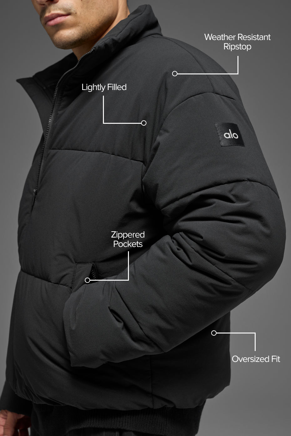 Stretch Woven Street Puffer - Black--1