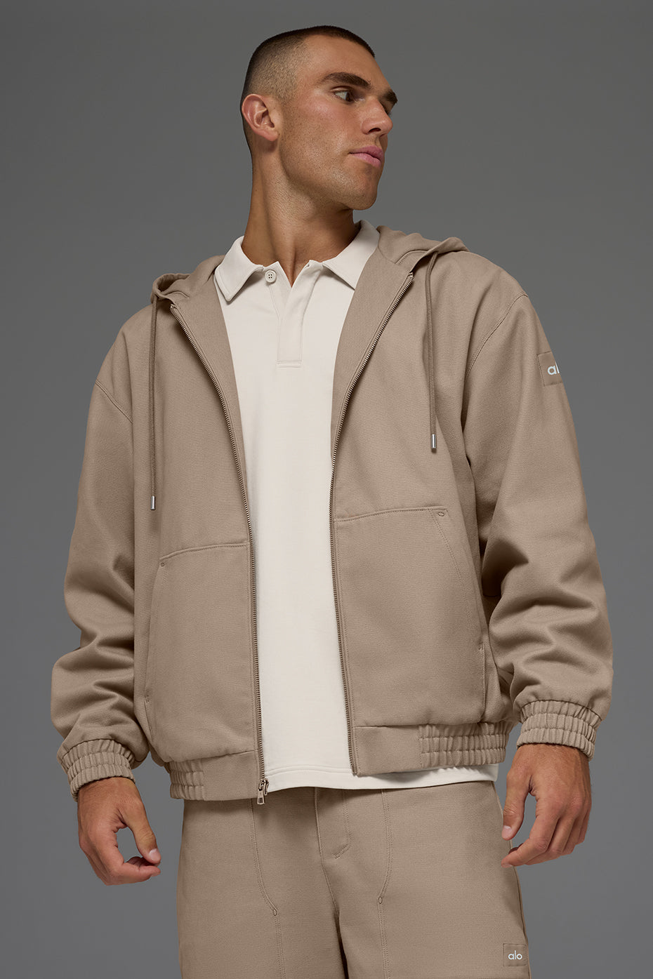 Cotton Canvas Full Zip Hoodie - Gravel--5