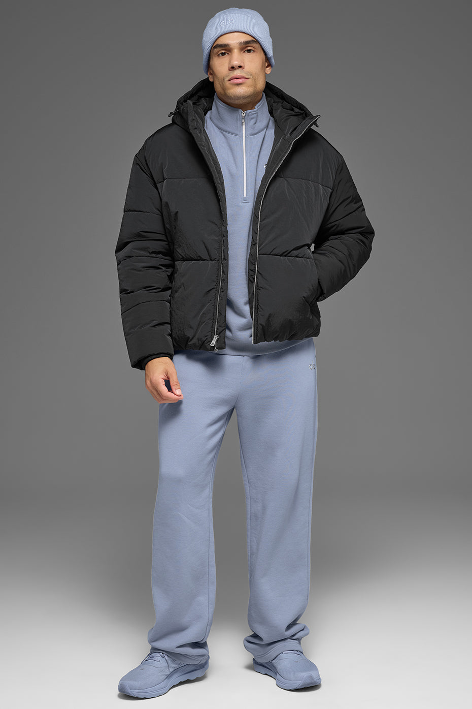 Crinkle Nylon Hooded Stage Puffer - Black--4