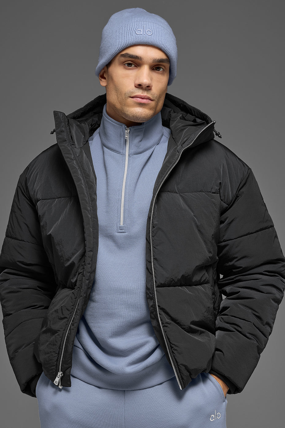 Crinkle Nylon Hooded Stage Puffer - Black--0