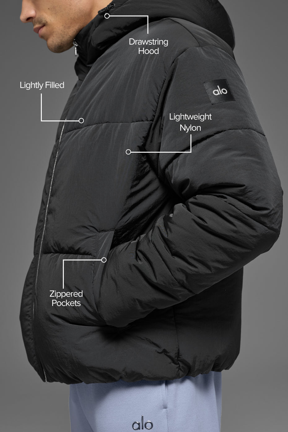 Crinkle Nylon Hooded Stage Puffer - Black--1