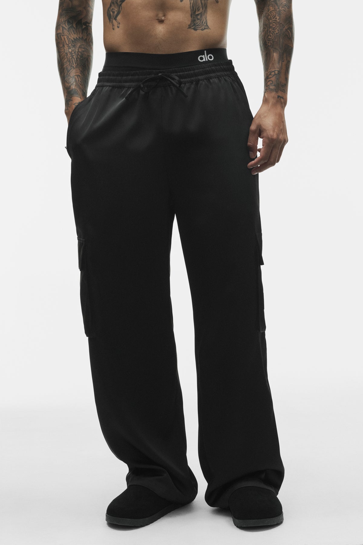 Satin Horizon Straight Leg Cargo Pant - Black--2
