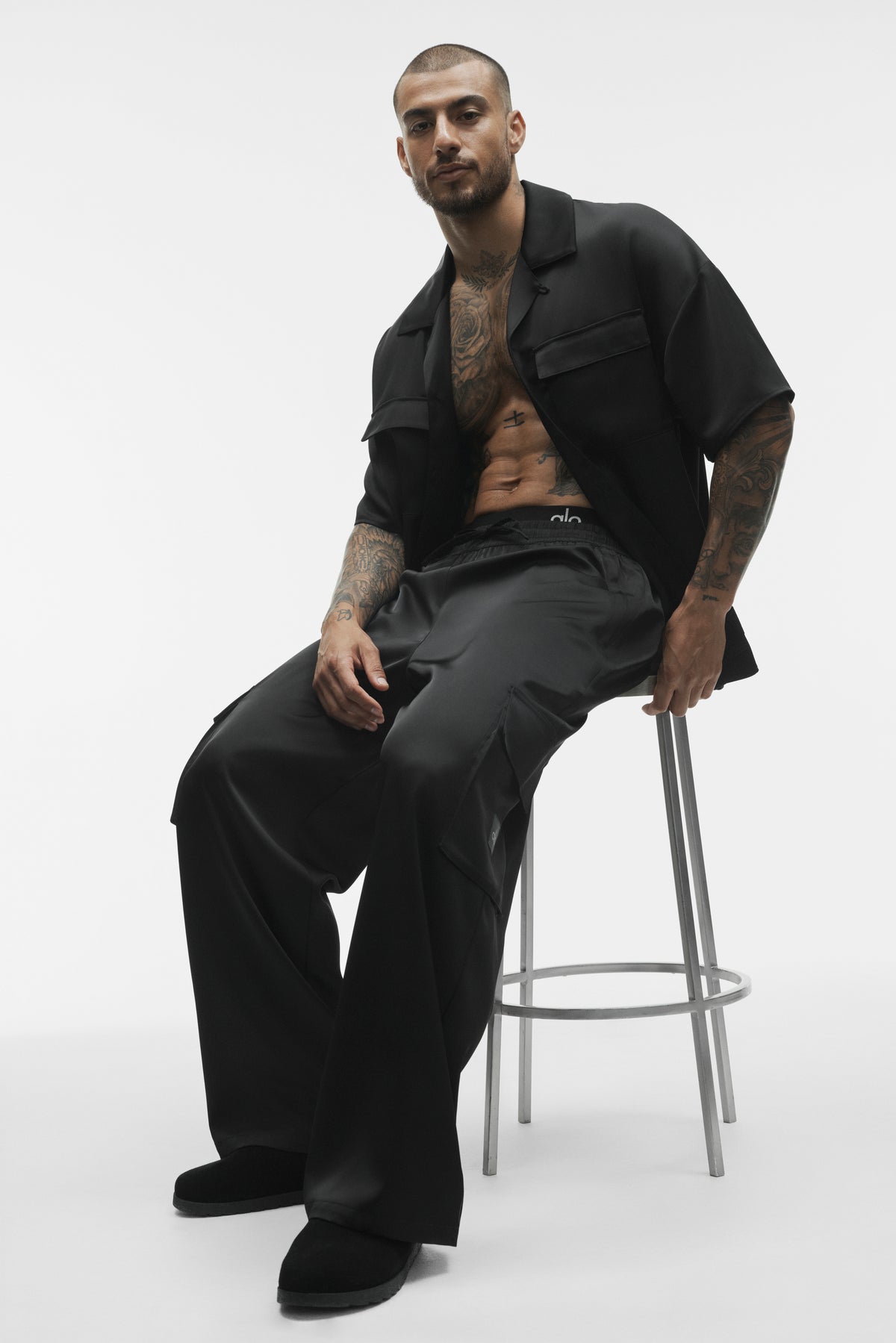 Satin Horizon Straight Leg Cargo Pant - Black--1