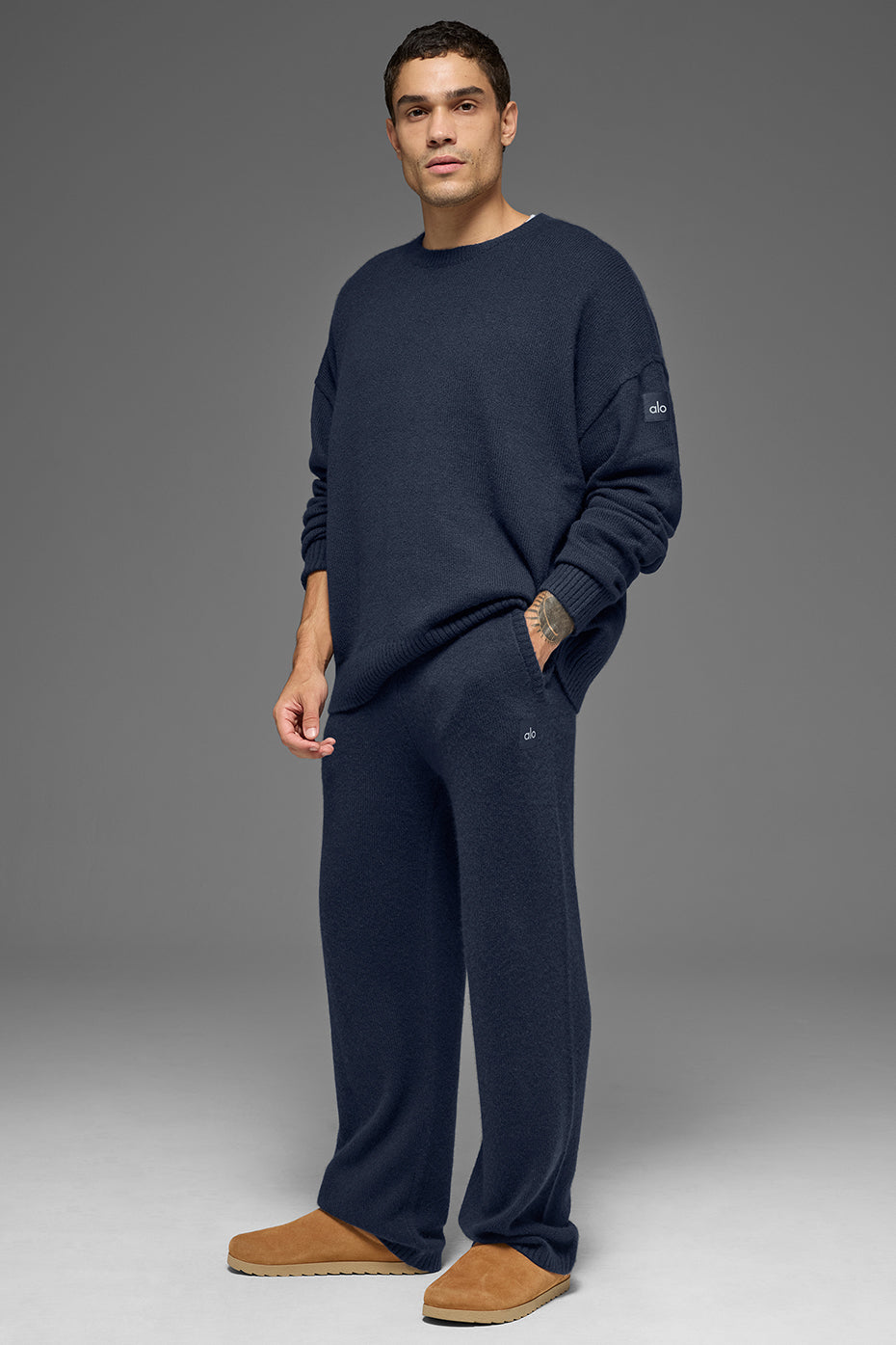 Unisex Wool Cashmere New Class Crewneck Sweater - Navy--4