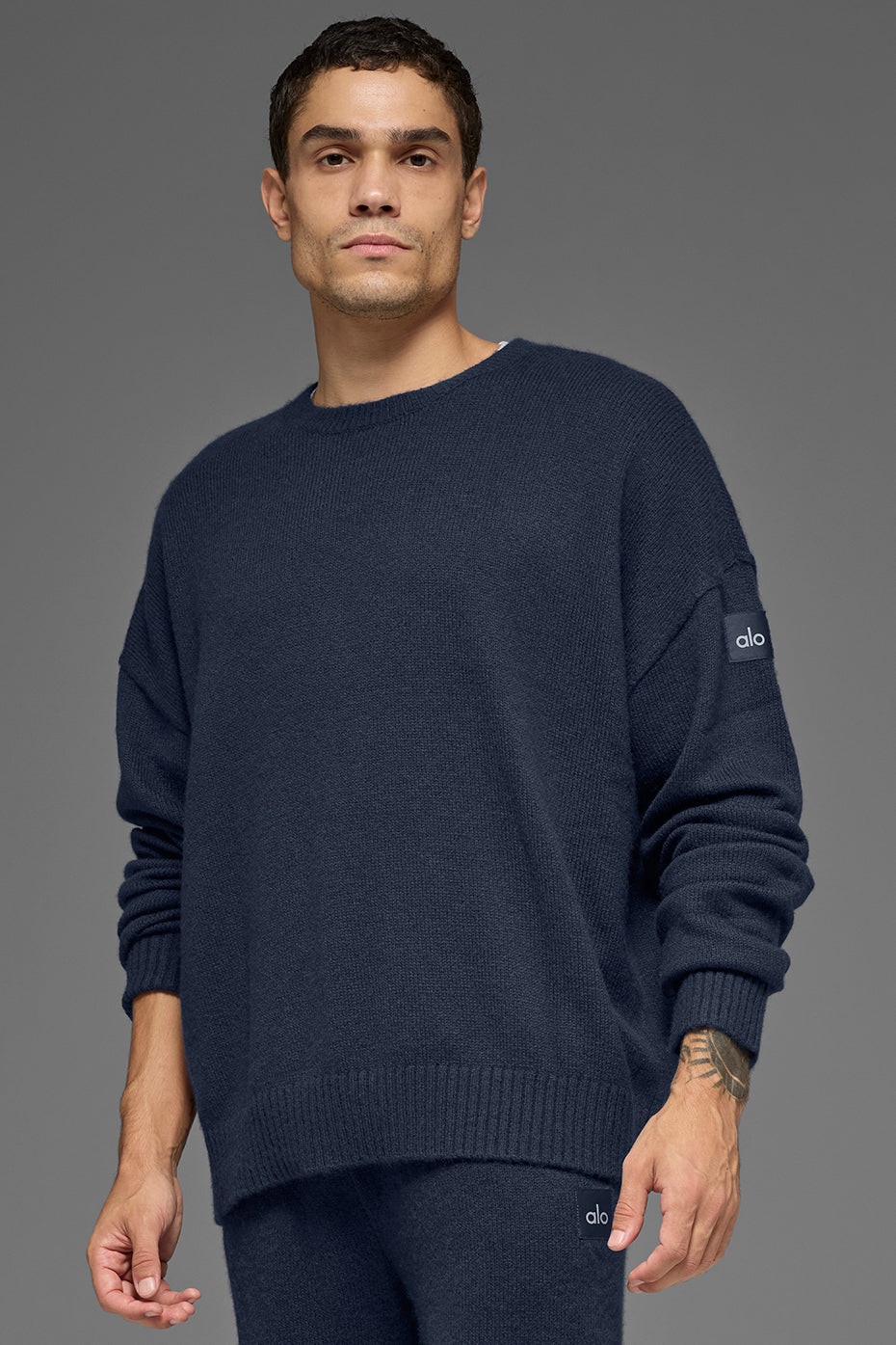 Unisex Wool Cashmere New Class Crewneck Sweater - Navy--0