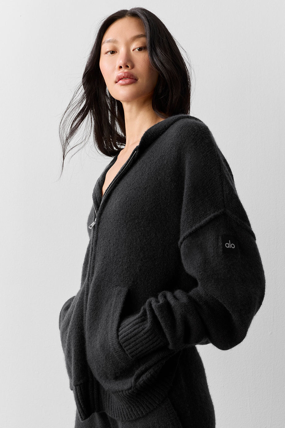 Wool Cashmere New Class Full Zip Hoodie - Black--1