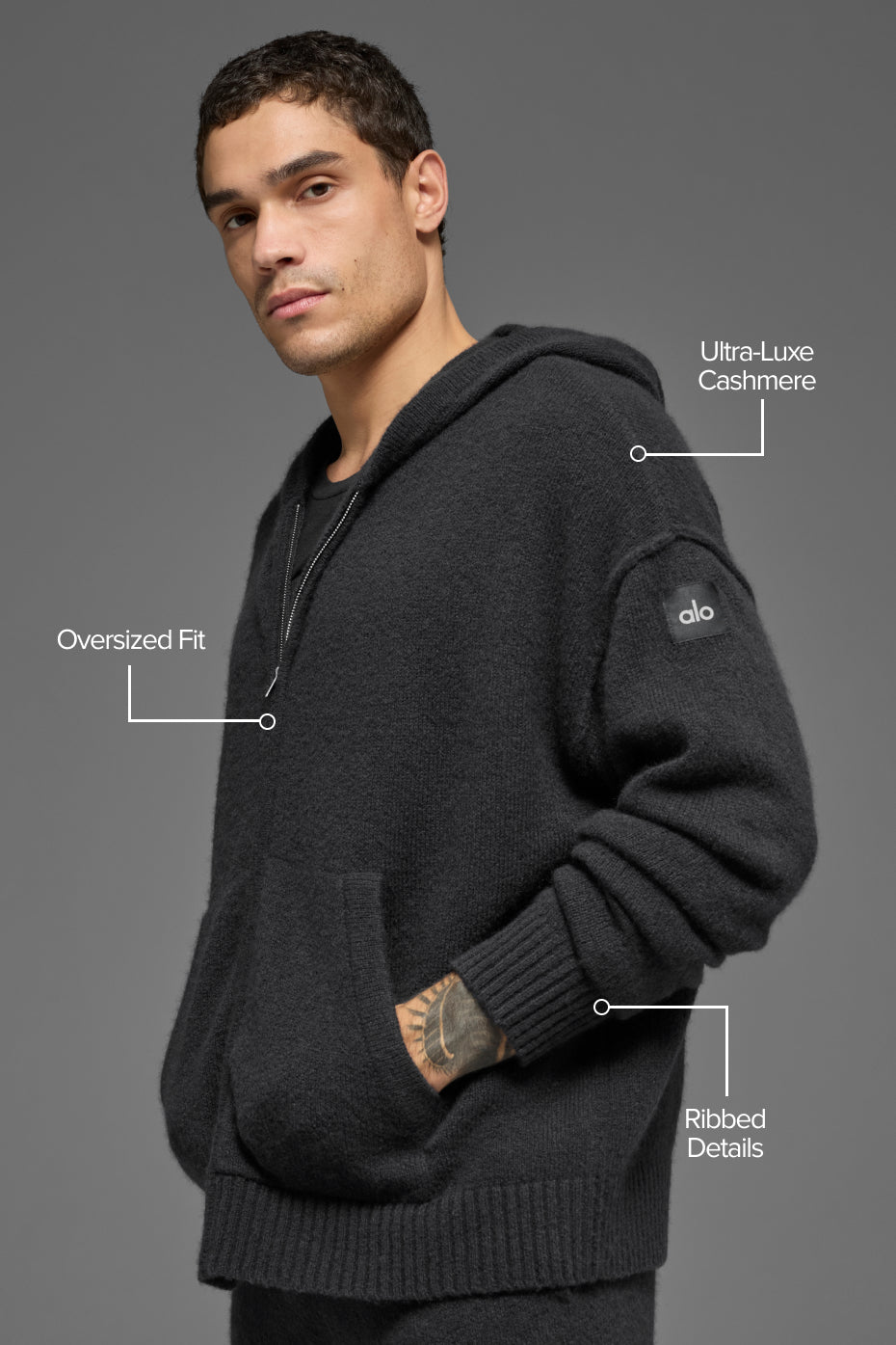 Wool Cashmere New Class Full Zip Hoodie - Black--1