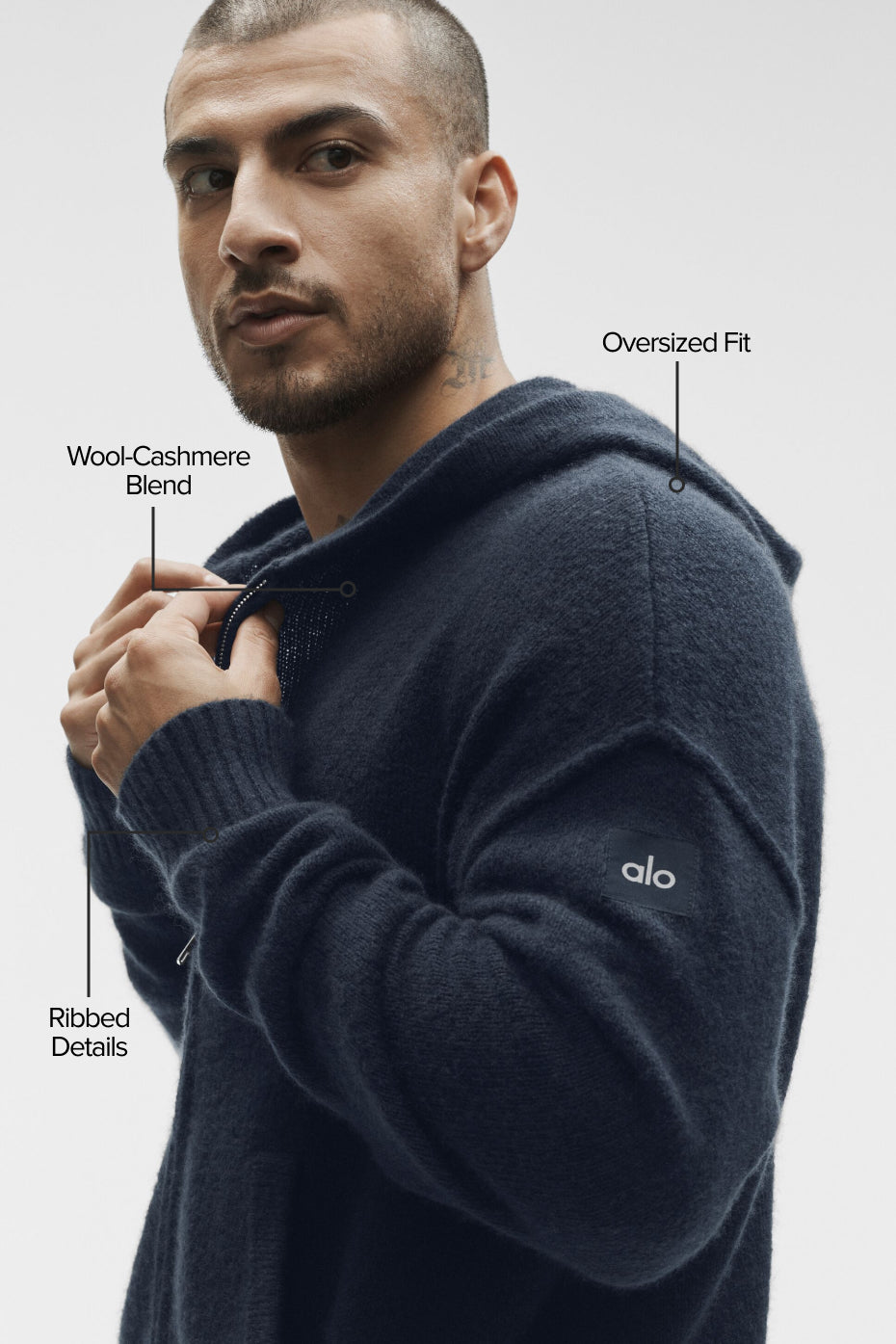 Wool Cashmere New Class Full Zip Hoodie - Navy--1