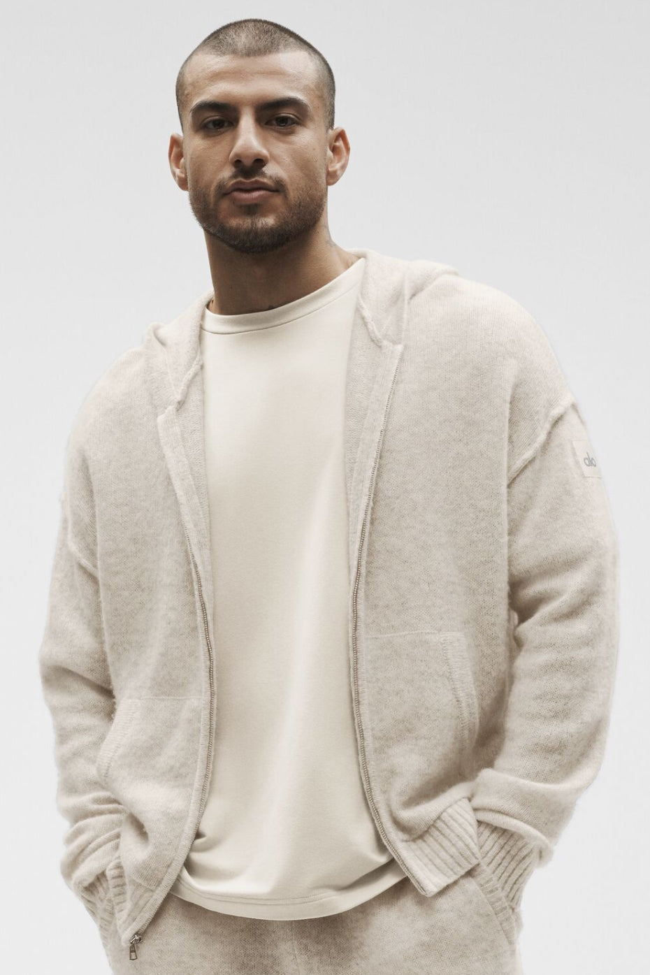 Wool Cashmere New Class Full Zip Hoodie - Oatmeal Heather--4