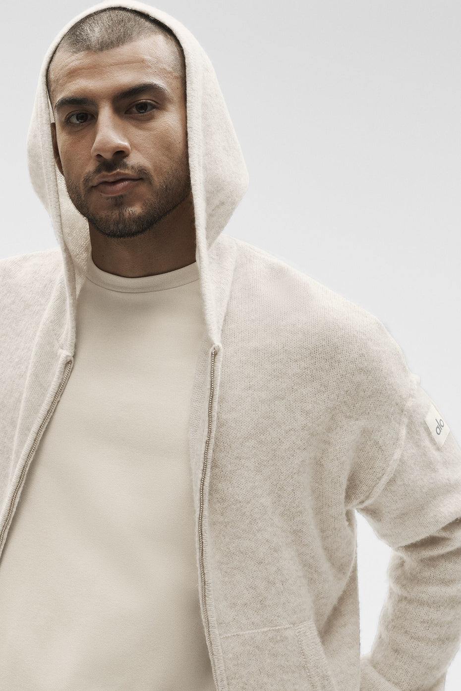 Wool Cashmere New Class Full Zip Hoodie - Oatmeal Heather--2