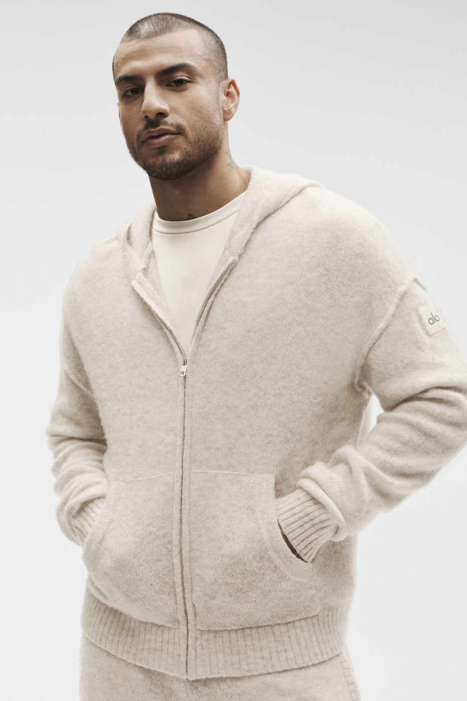 Wool Cashmere New Class Full Zip Hoodie - Oatmeal Heather--1