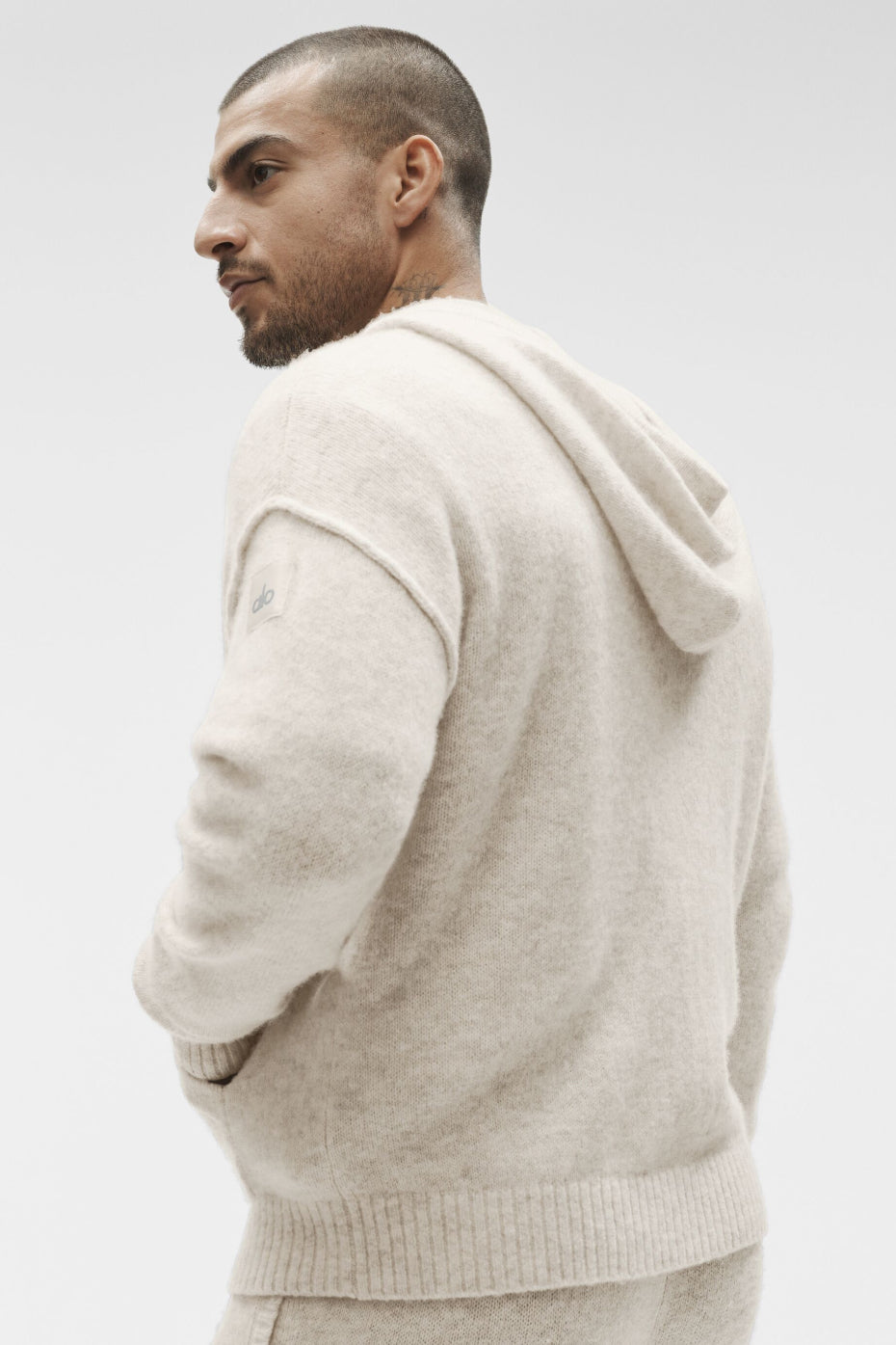 Wool Cashmere New Class Full Zip Hoodie - Oatmeal Heather--3