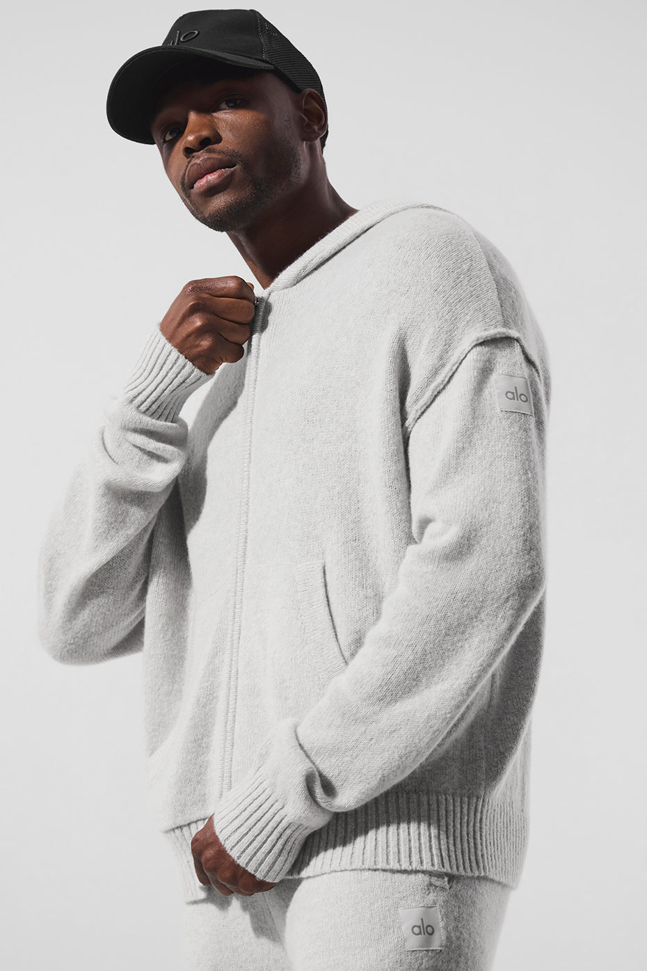 Wool Cashmere New Class Full Zip Hoodie - Pearl Grey Heather--0