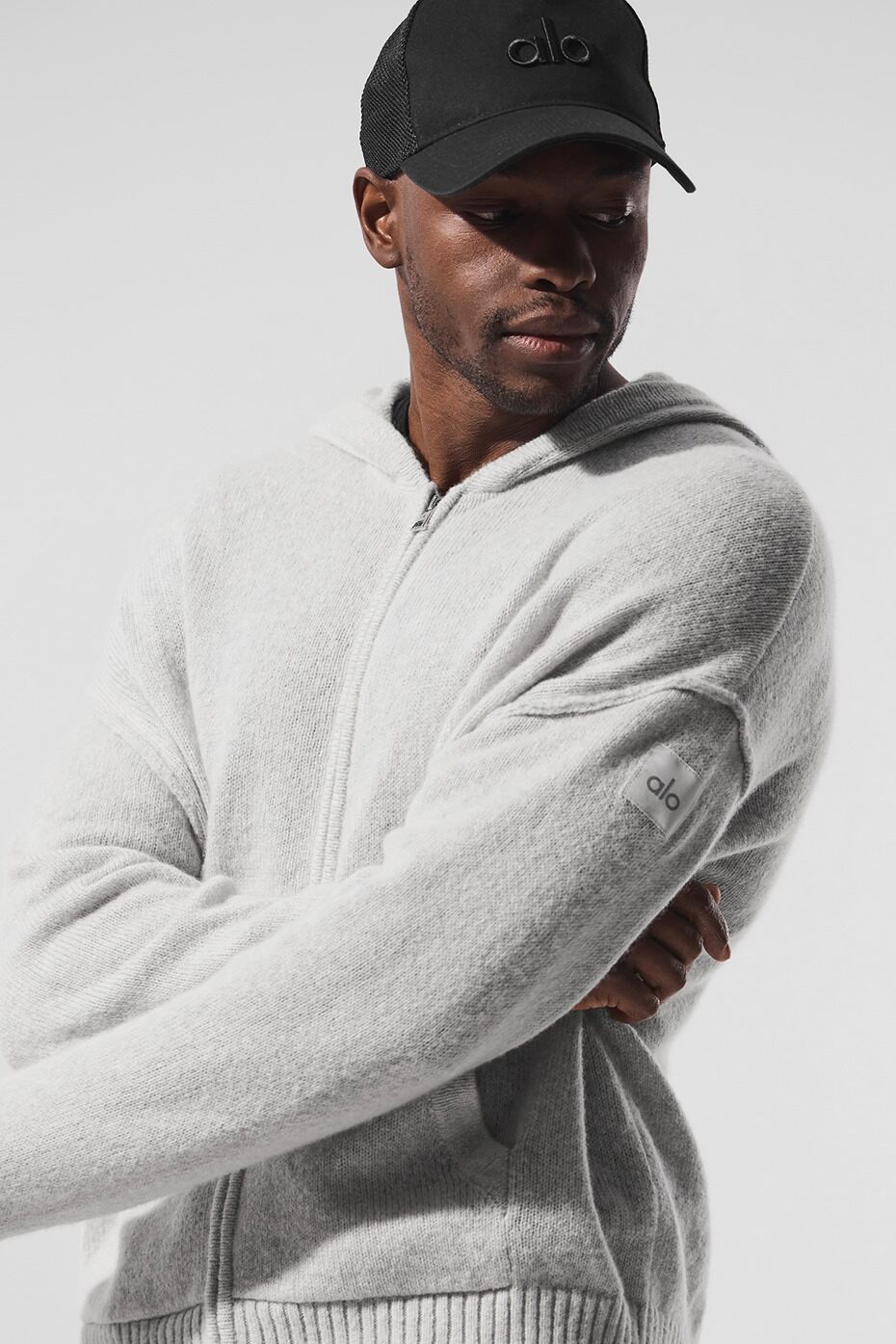 Wool Cashmere New Class Full Zip Hoodie - Pearl Grey Heather--3