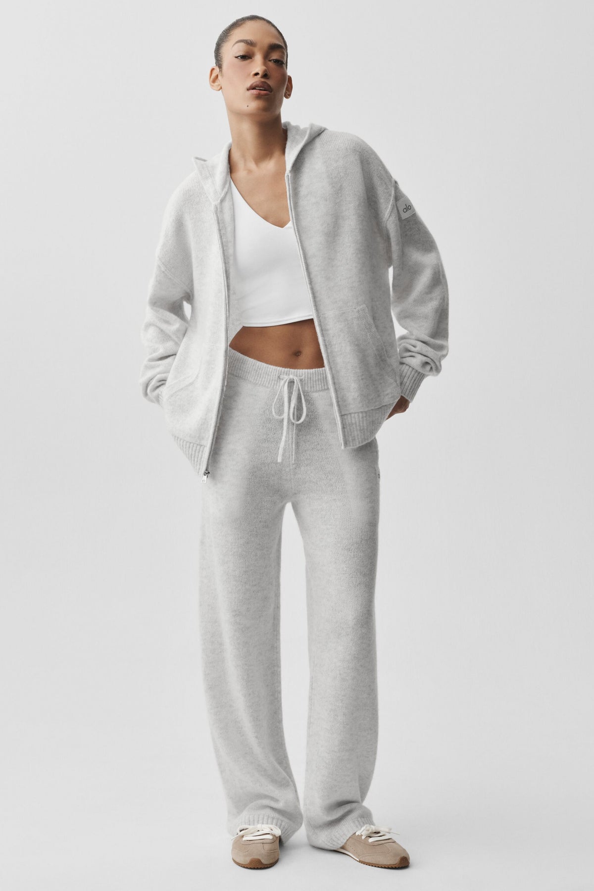 Wool Cashmere New Class Full Zip Hoodie - White Heather--4
