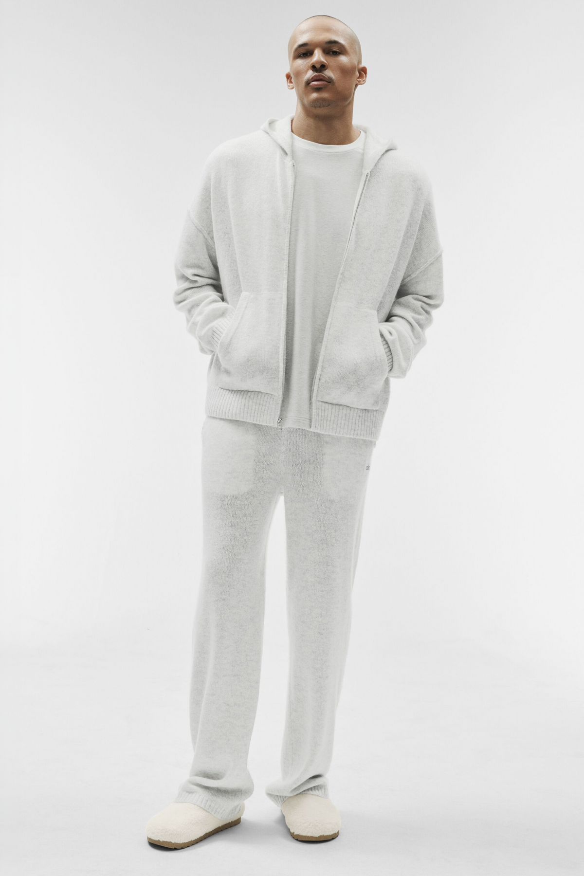 Wool Cashmere New Class Full Zip Hoodie - White Heather--4