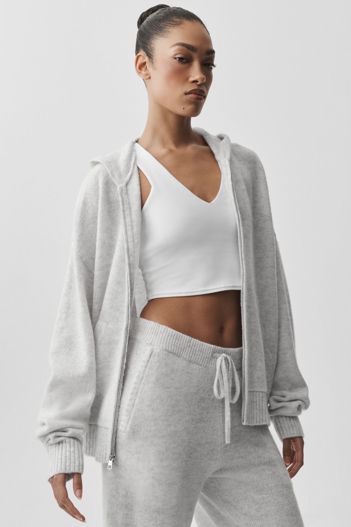 Wool Cashmere New Class Full Zip Hoodie - White Heather--0