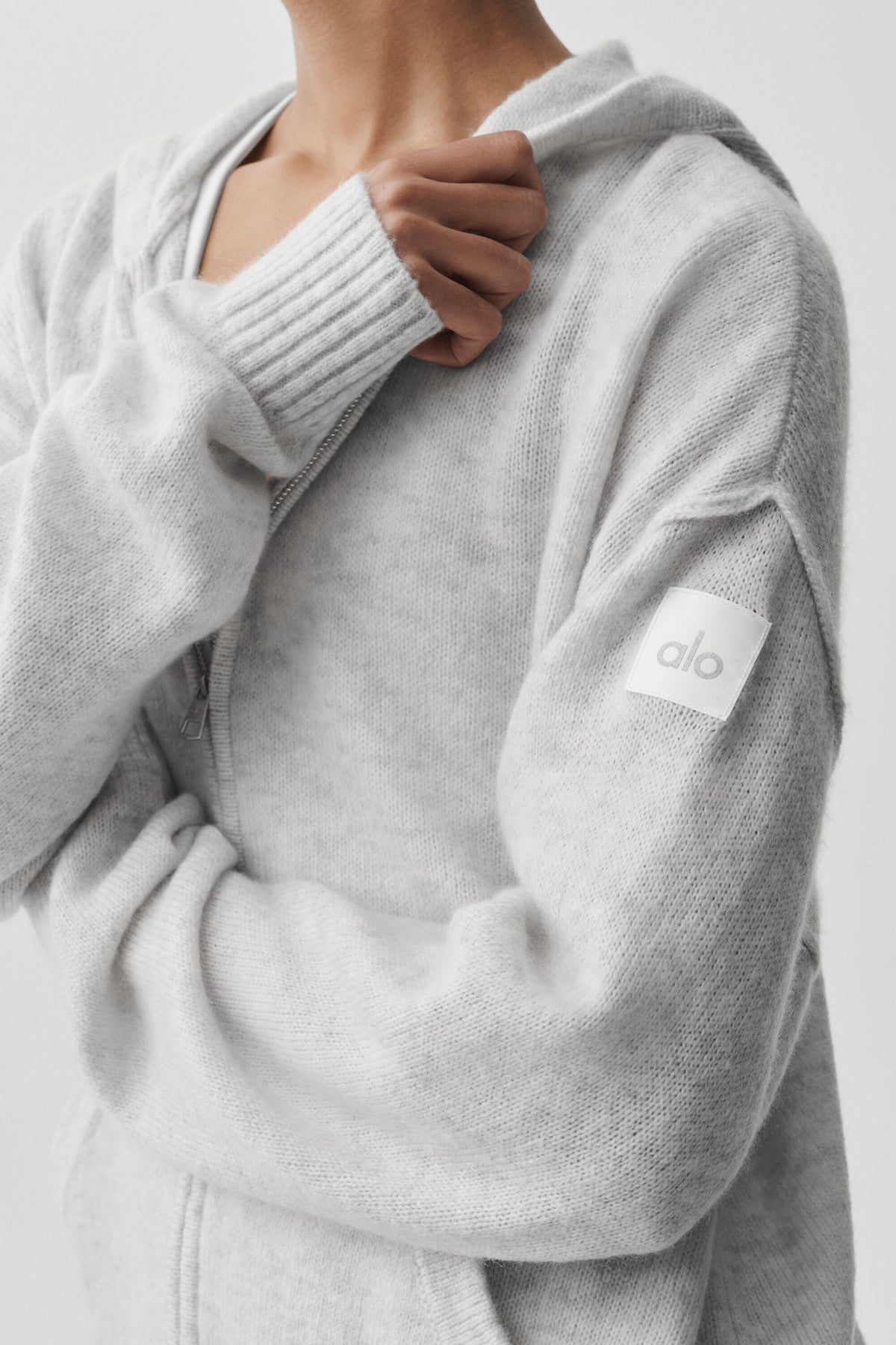 Wool Cashmere New Class Full Zip Hoodie - White Heather--1