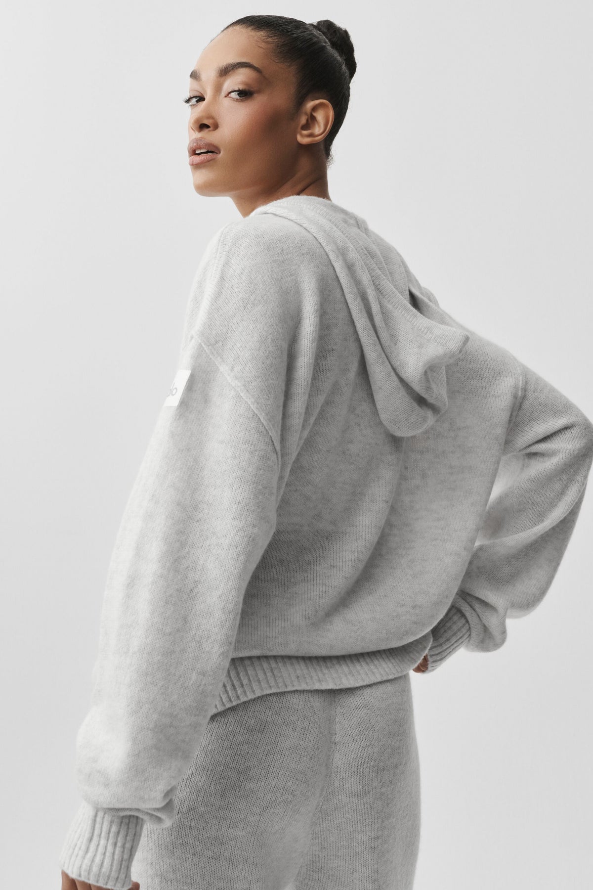 Wool Cashmere New Class Full Zip Hoodie - White Heather--2